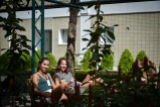 Julliane Franzoi and Elisa Ghisalberti in the courtyard of the theater.