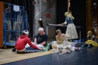 Physiotherapist Gretus Mossig works on Aurora de Mori’s feet while Diana Ionescu prepares her pointes shoes