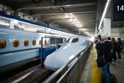 Excitement during the income of the Shinkansen train – next stop Kobe!