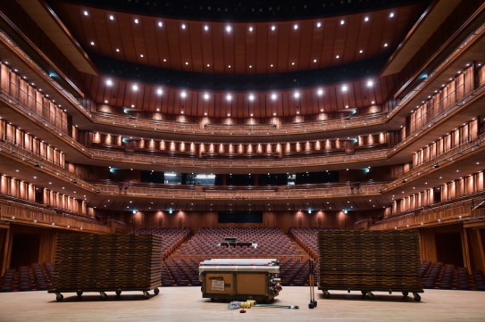 Auditorium of the Hyogo Performing Arts Center as seen from the stage during the set up