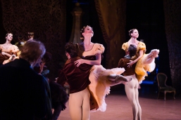 Aiara Iturrioz Rico, Matteo Miccini, Alicia Garcia Torronteras and Timoor Afshar as party guests in the second act of Onegin